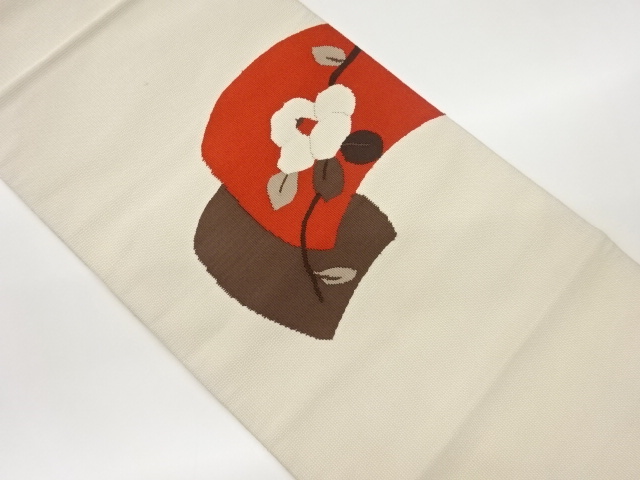 抽象色紙に椿模様織出し名古屋帯